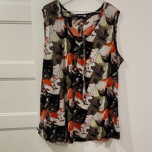P2P 26" Abstract Floral Sleeveless Blouse - Black, Red, Green